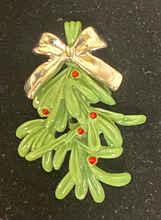 Charm/Pendant Mistletoe with a silver bow on a black background