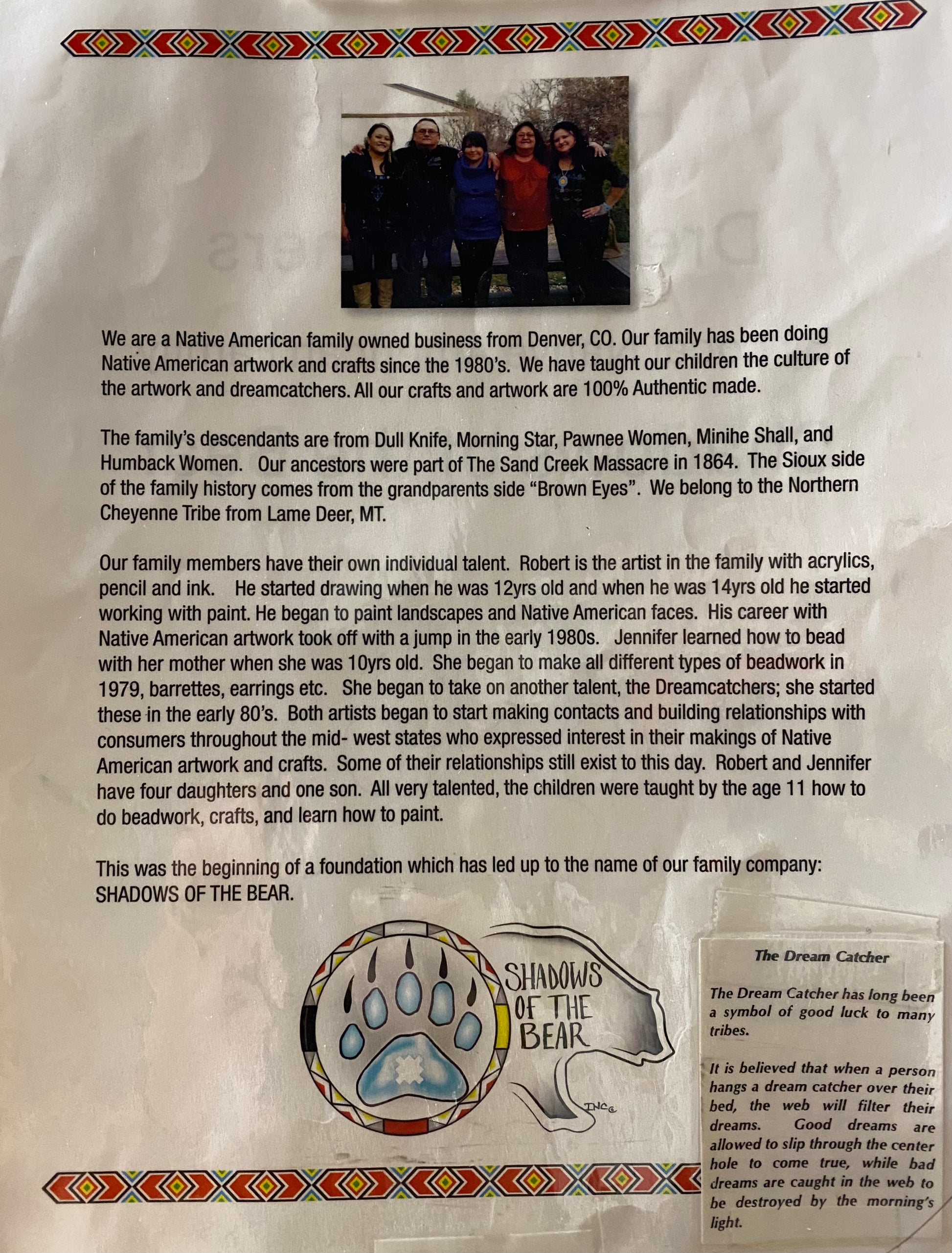 Brochure or flyer with text and a logo on a textured background