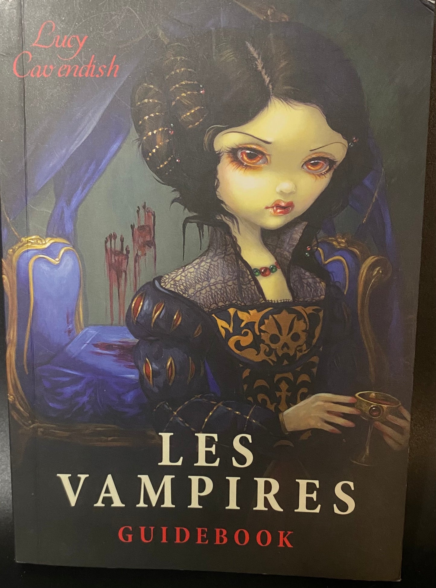Book cover of 'Les Vampires Guidebook' with a stylized illustration of a woman in a dark outfit.