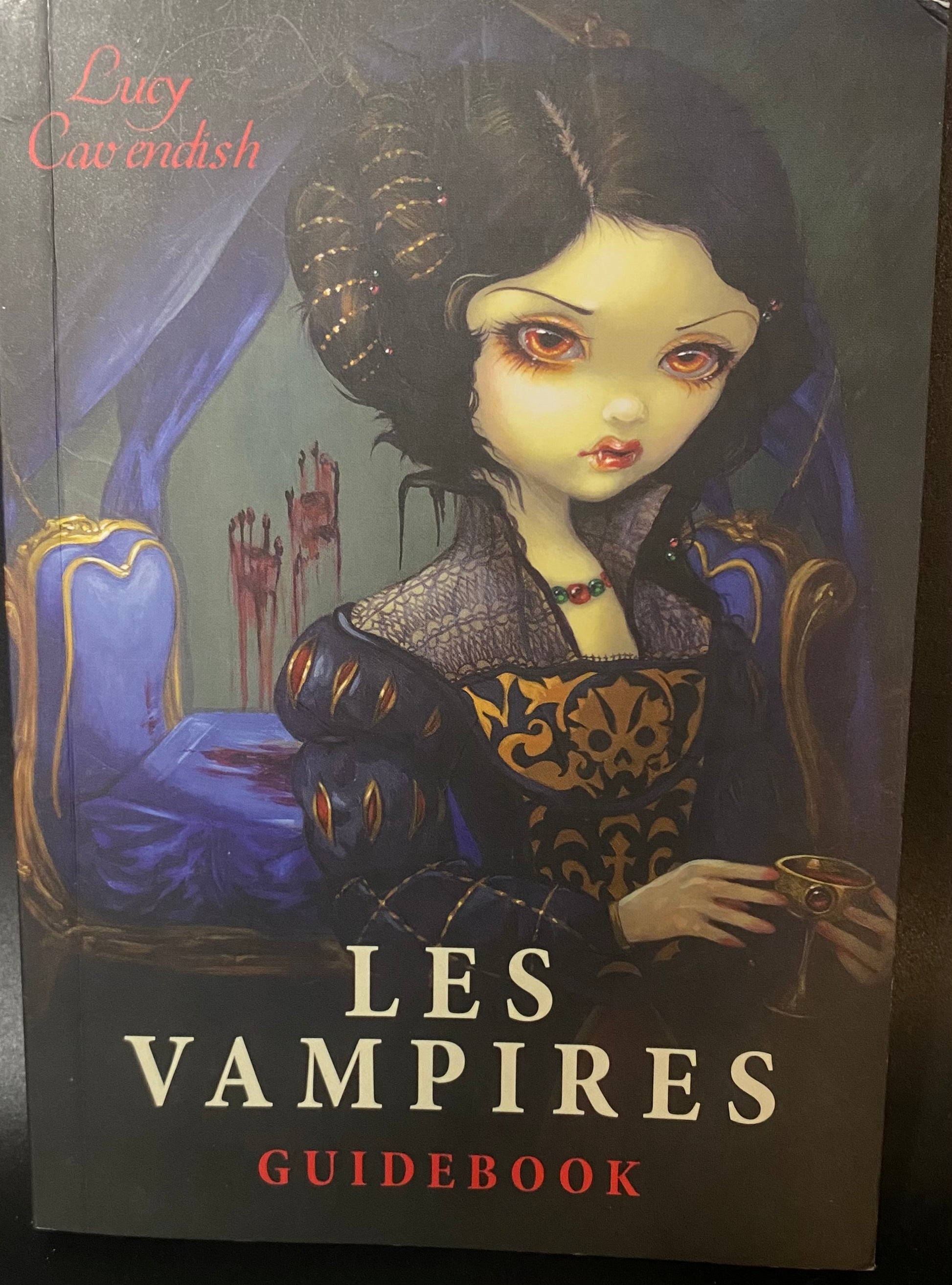 Book cover of 'Les Vampires Guidebook' with a stylized illustration of a woman in a dark outfit.