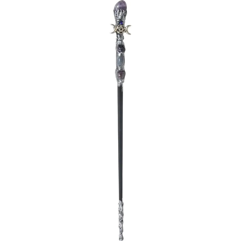 Wand Metal Triple Moon Amethyst