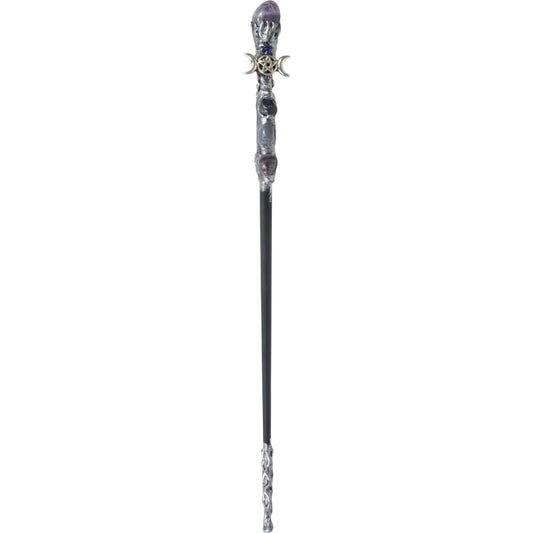 Wand Metal Triple Moon Amethyst