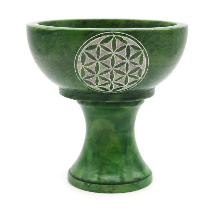 Incense Holder Bowl with Foot Flower of Life Green