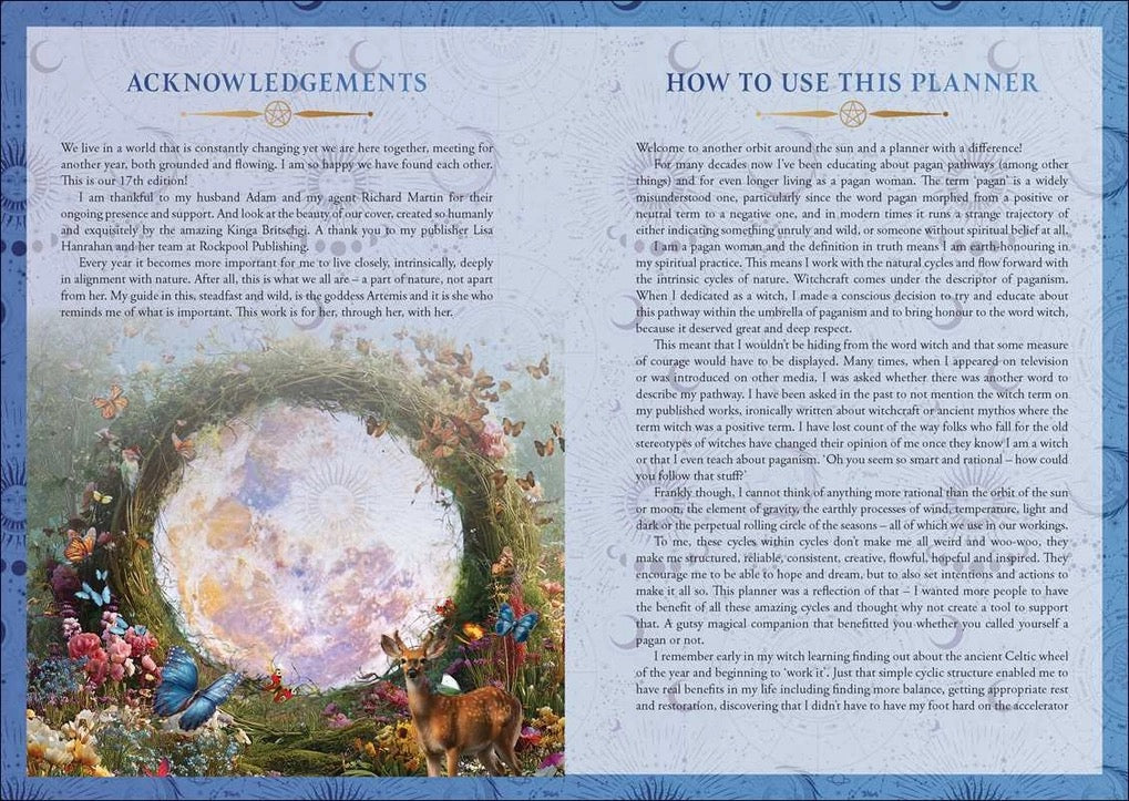 Planner with acknowledgements and usage instructions on a decorative cover