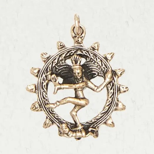 Bronze pendant with a detailed design on a white background circle 
