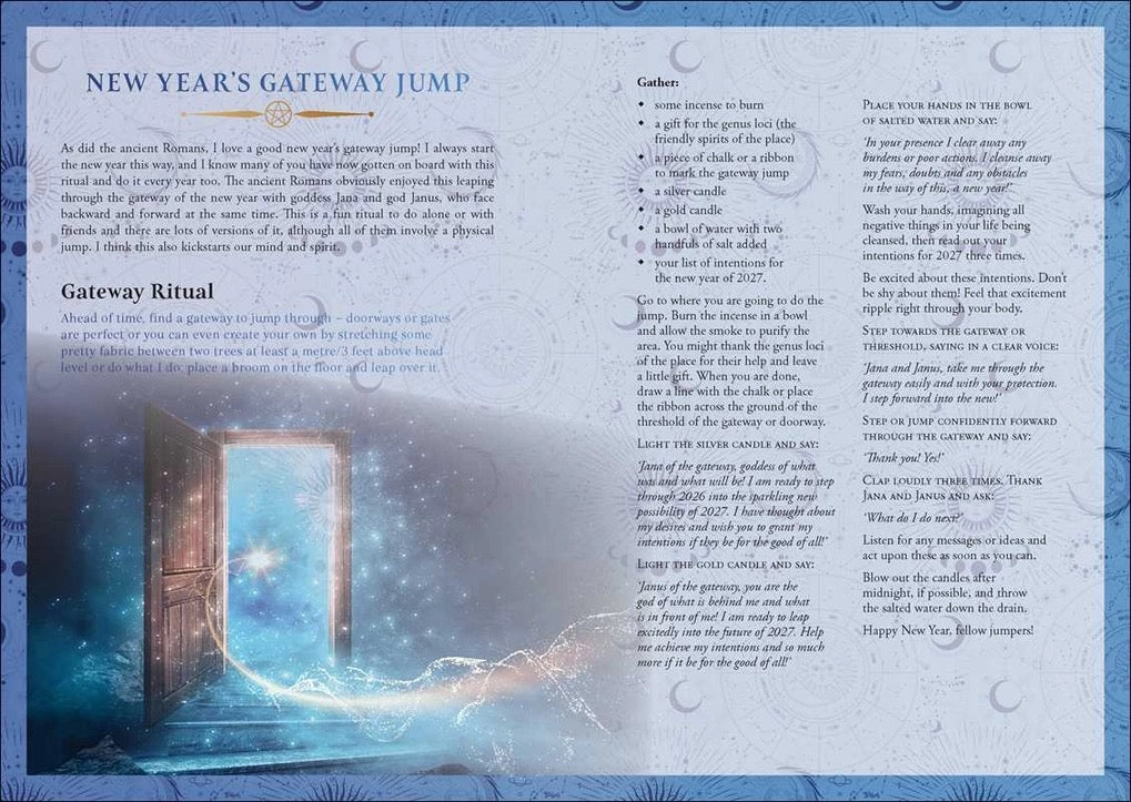 Magical gateway with text on a blue background