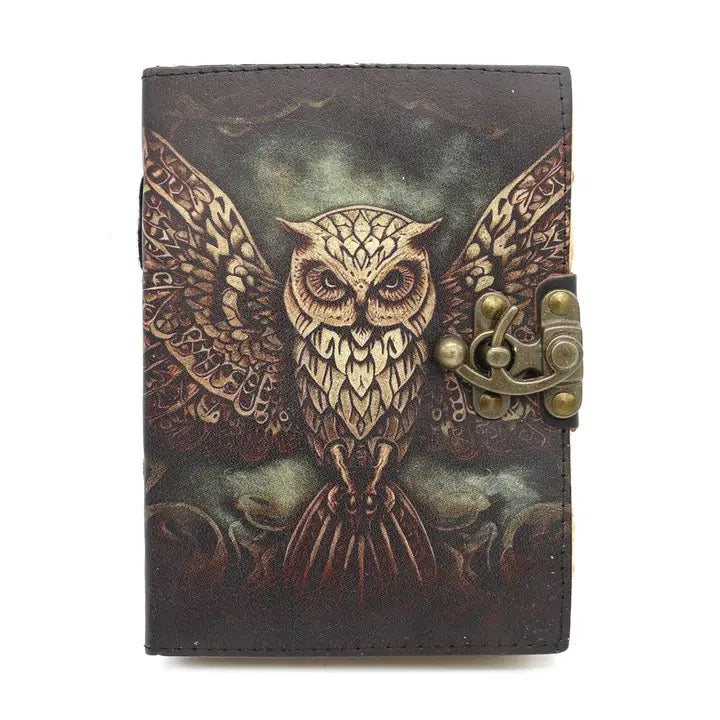 Leather Journal Wise Owl 5 x 7 inch on white background