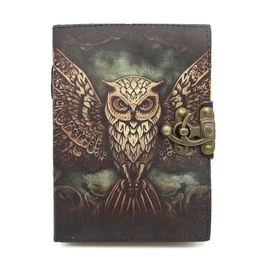 Leather Journal Wise Owl 5 x 7 inch on white background