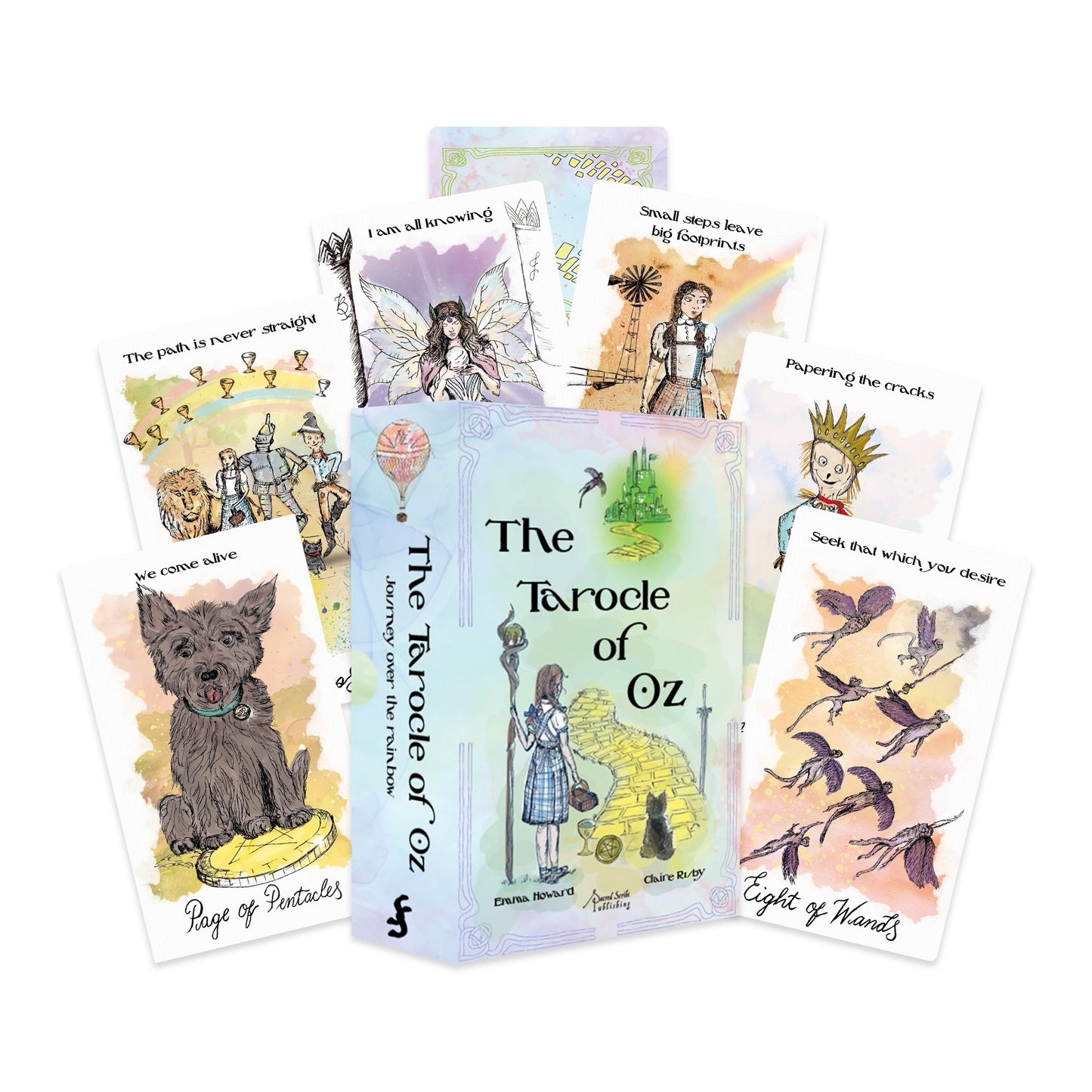 Collection of Tarot cards from 'The Tarot of Oz' with various illustrations on a white background.