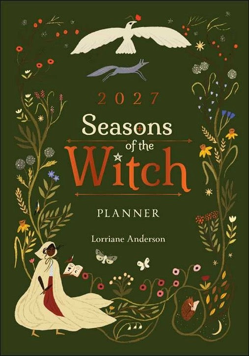 2027 Seasons of the Witch planner cover with illustrations and text on a dark green background