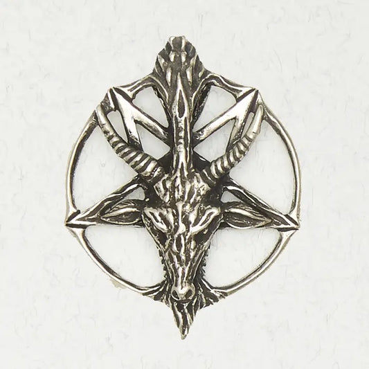 Metallic Baphomet symbol on a white background
