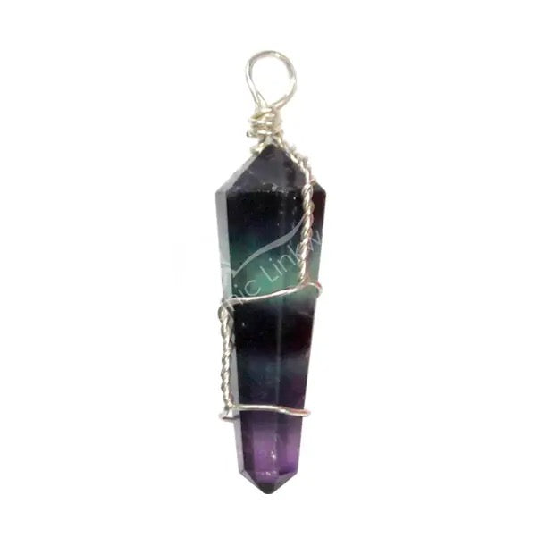 Pendant Fluorite Point Wire Wrapped on a white background