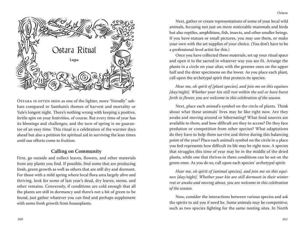 Page from a book or manual titled 'Ostara Ritual' with decorative text and illustrations.