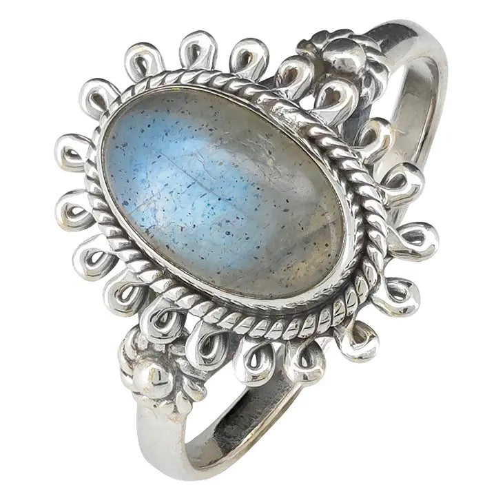 Ring Labradorite Oval Star Silver on a white background