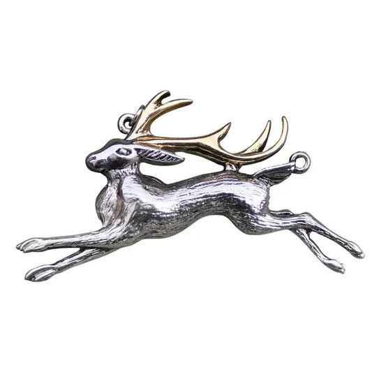 Metallic deer figurine with gold antlers on a white background