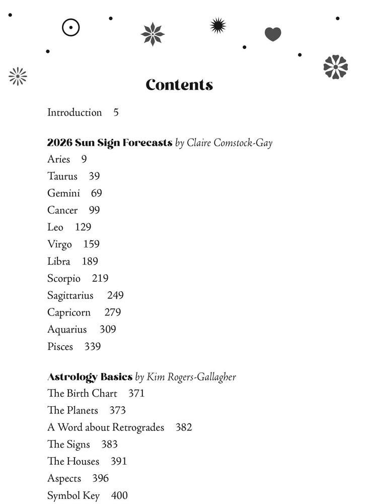 Table of contents on white