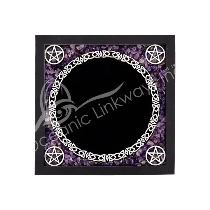 Decorative frame with pentacle design on a black background