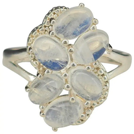 Ring Moonstone Cluster silver on white background
