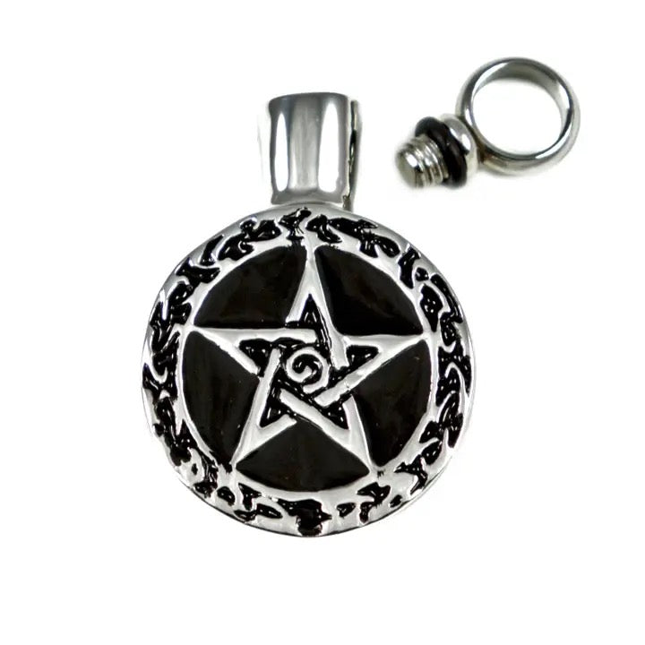 Pendant with pentagram design on a white background Vial