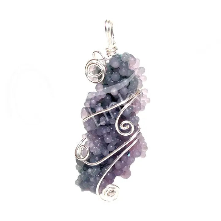 Pendant Grape Agate Wire Wrapped on a white background