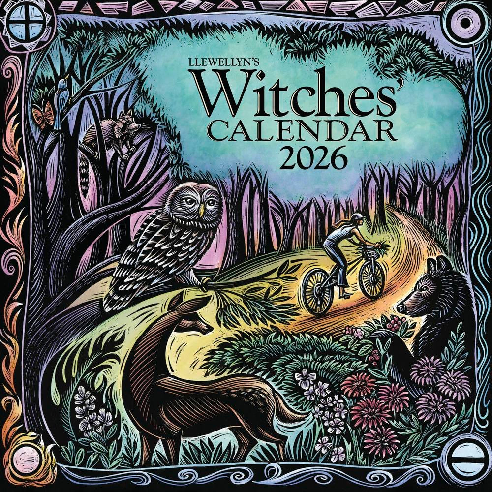 Cover of Llewellyn's Witches Calendar 2026 with nature-themed illustration