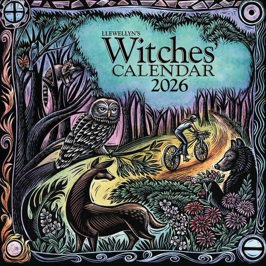 Cover of Llewellyn's Witches Calendar 2026 with nature-themed illustration