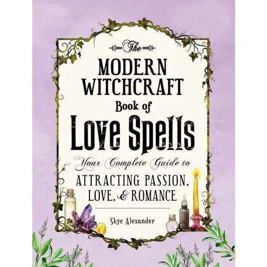 Modern Witchcraft Book of Love Spells book cover on purple background