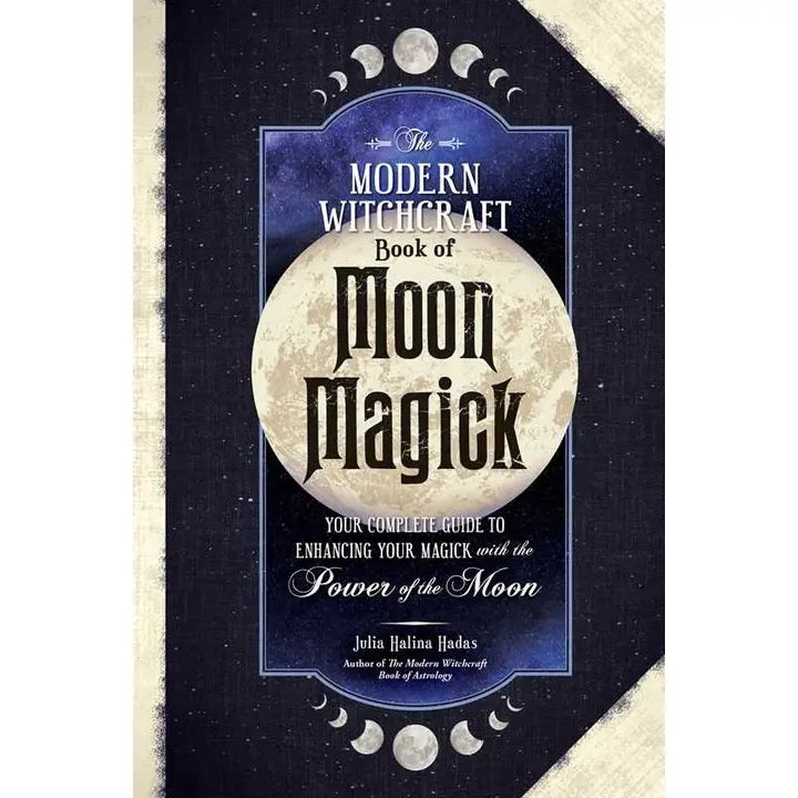 Modern Witchcraft Book of Moon Magick book cover with moons on and blue sky