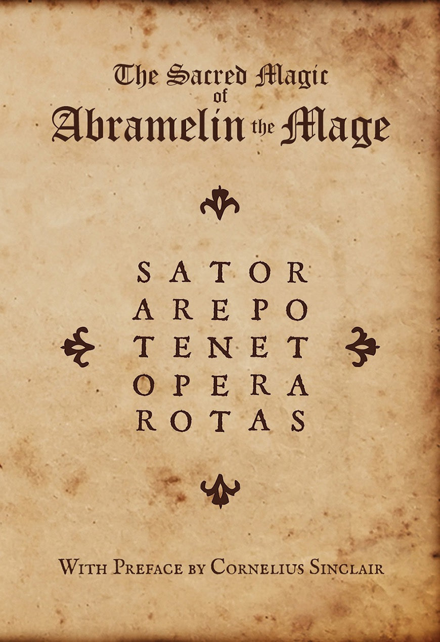 Book cover of 'The Sacred Magic of Abramenlin the Mage' with decorative text and design elements.