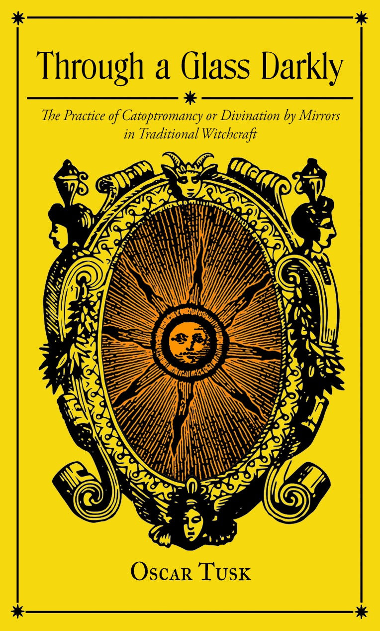 Book cover of 'Through a Glass Darkly' with decorative emblem and yellow background