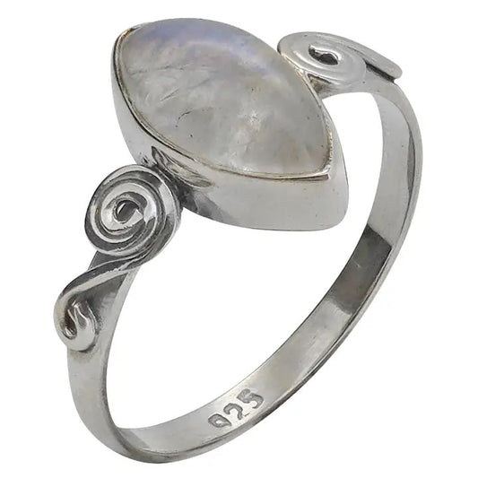 Ring Moonstone Marquis Spiral Silver on a white background