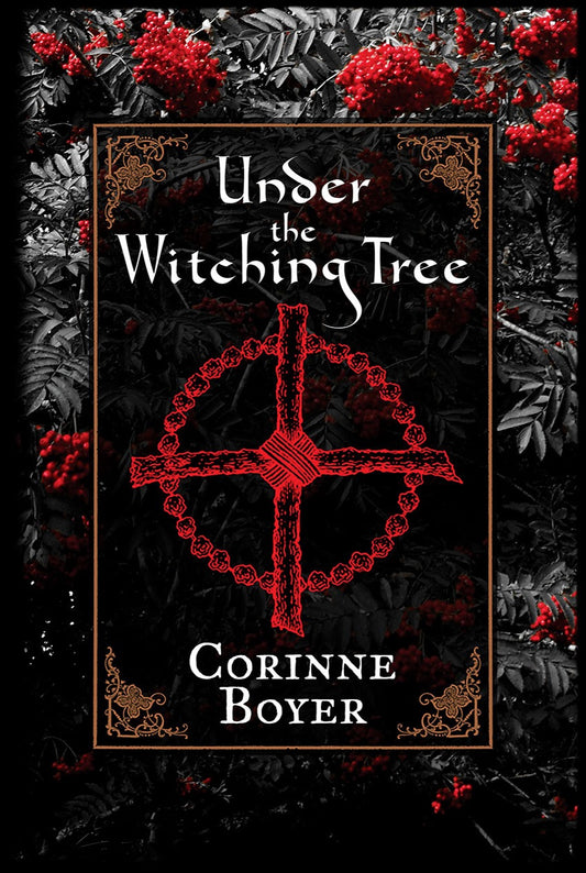Book cover of 'Under the Witching Tree' with red foliage and decorative text on a dark background