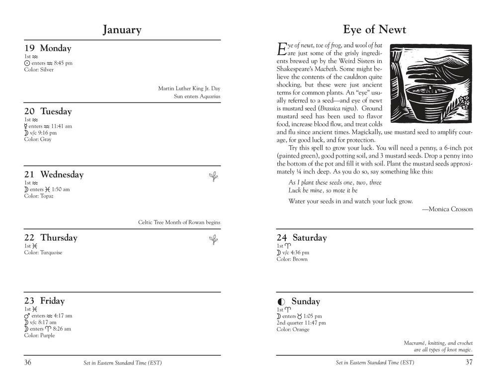 Calendar page with January dates and corresponding astrological advice.