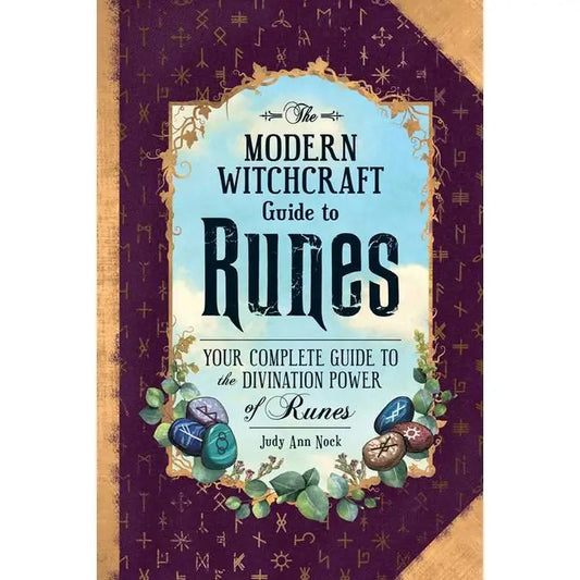 Modern Witchcraft Guide to Runes window motif book cover with rune stone border