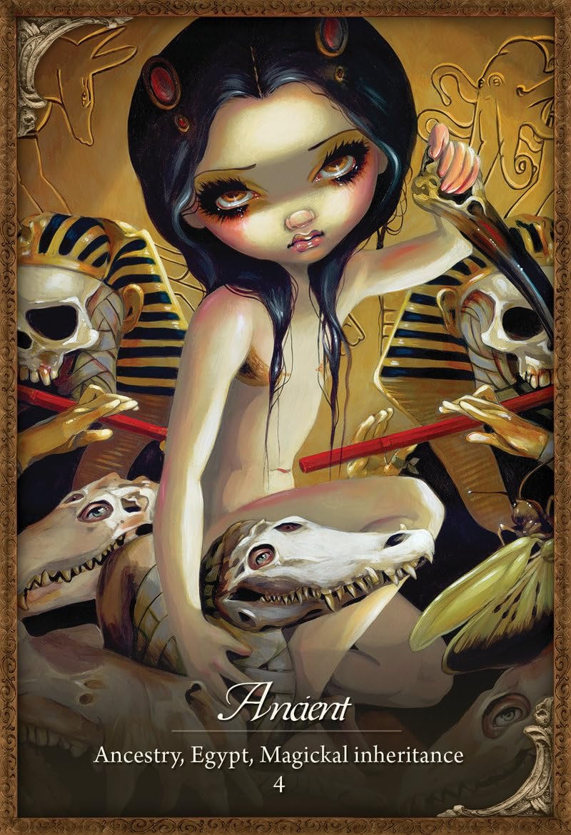 Artistic depiction of a figure with Egyptian-themed elements and text 'Ancestry, Egypt, Magickal inheritance' at the bottom.