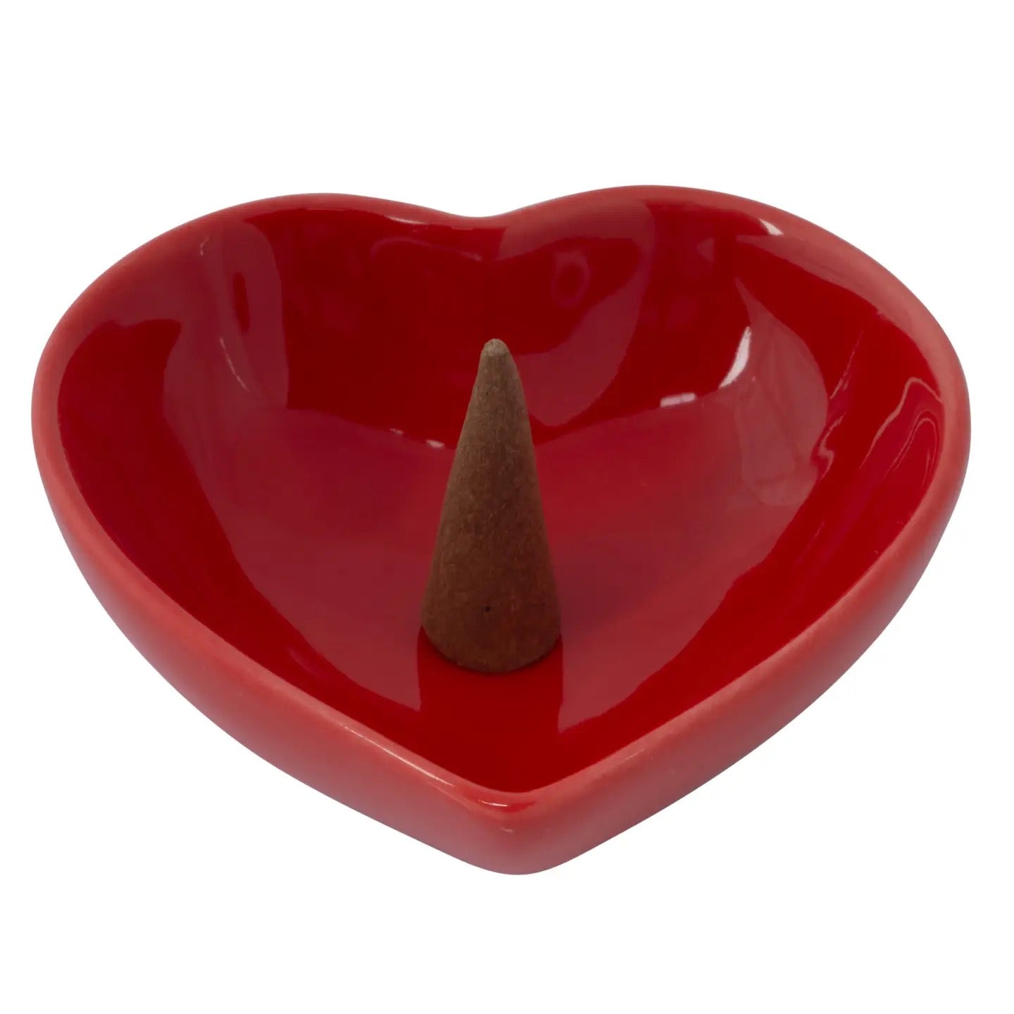 Bowl Heart Red Ceramic with a cone incense