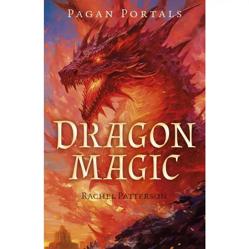 Book cover of 'Dragon Magic' by Rachel Patterson with a dragon illustration on a fiery background.
