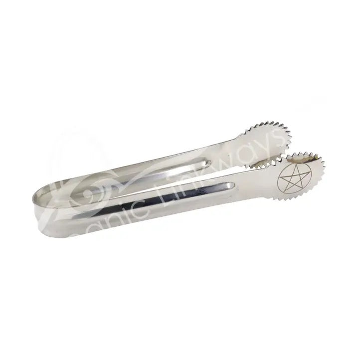 Metallic tongs with a pentagram design on a white background