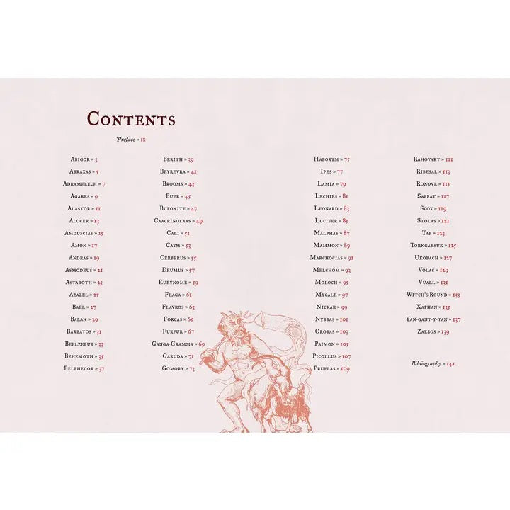 Table of contents with illustrations on a light pink background