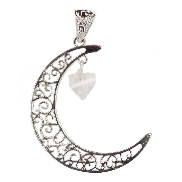 Pendant Crescent Moon Apophyllite Point on a white back ground