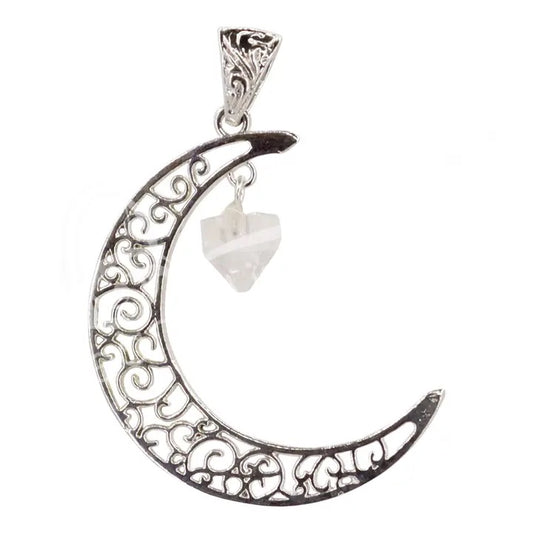 Pendant Crescent Moon Apophyllite Point on a white back ground
