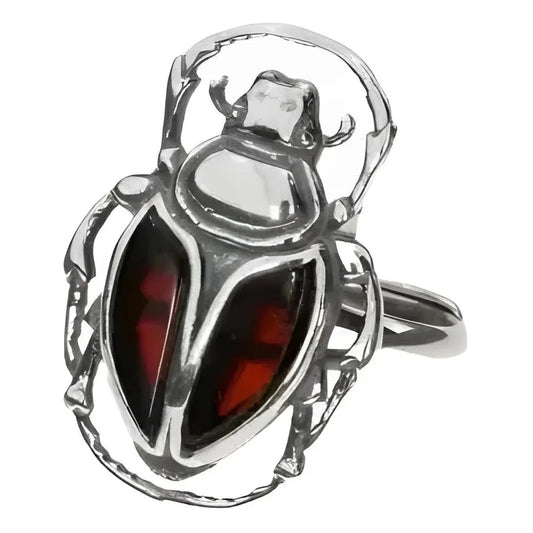 Ring Cherry Amber Scarab