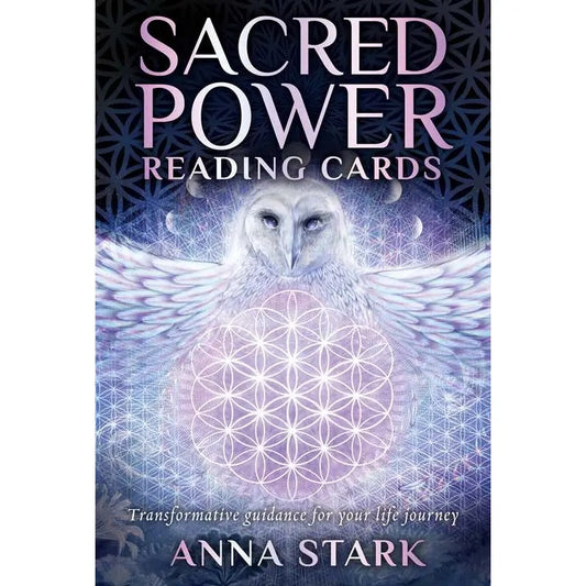Book cover of 'Sacred Power Reading Cards' by Anna Stark featuring an owl and floral design.