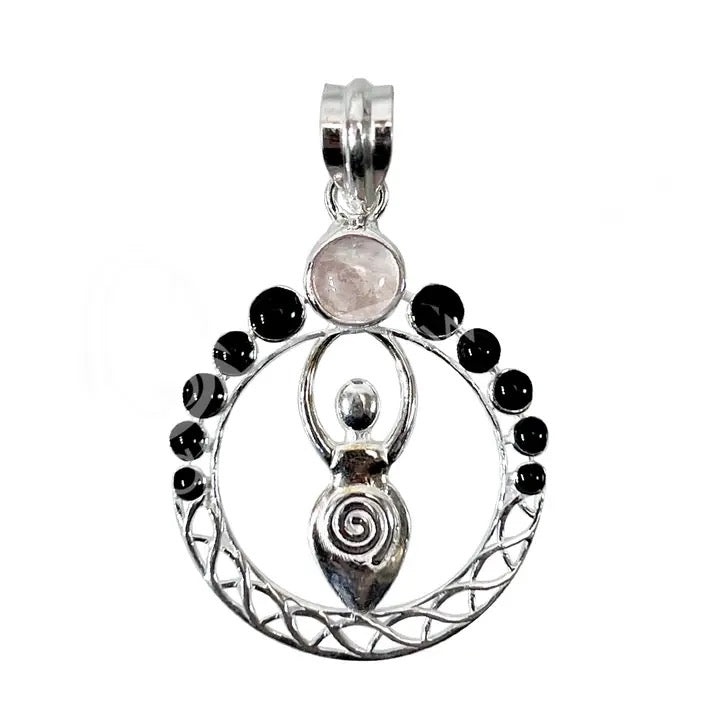 Pendant Goddess Moon Phases Rose Quartz on a white background