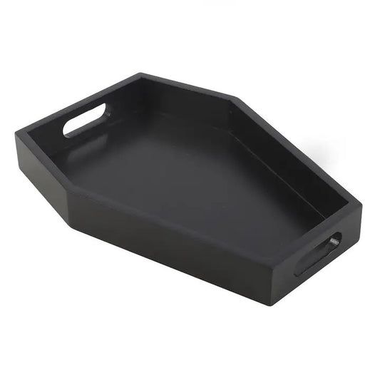Black rectangular tray with handles on a white background