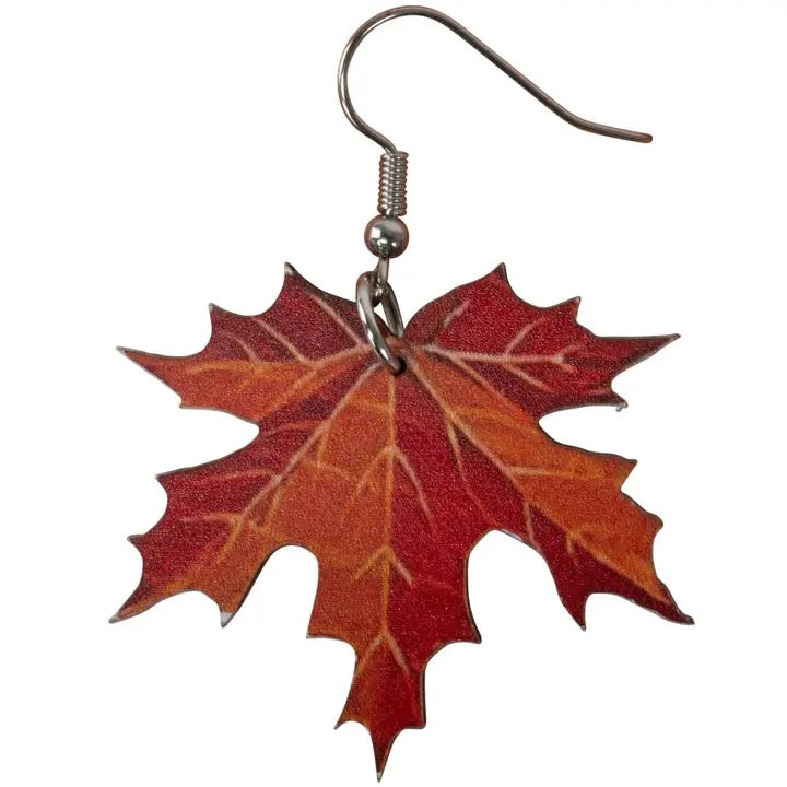Maple leaf earring on a white background