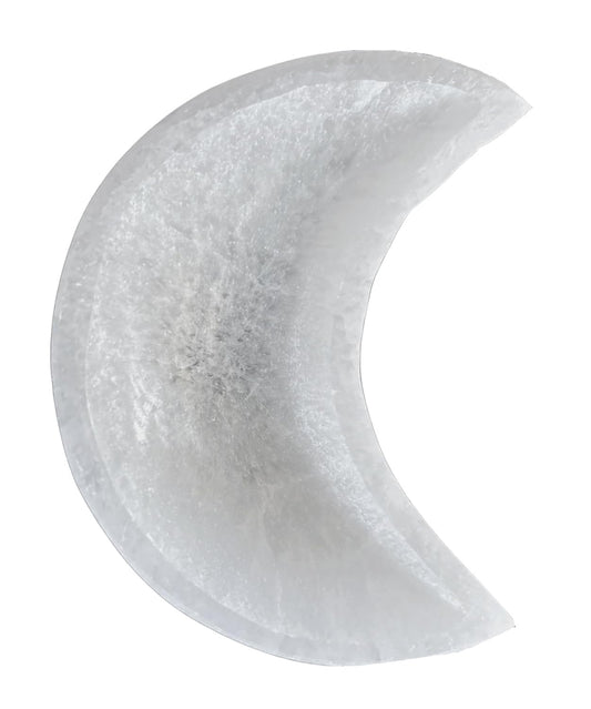 White marble crescent moon-shaped object on a white background