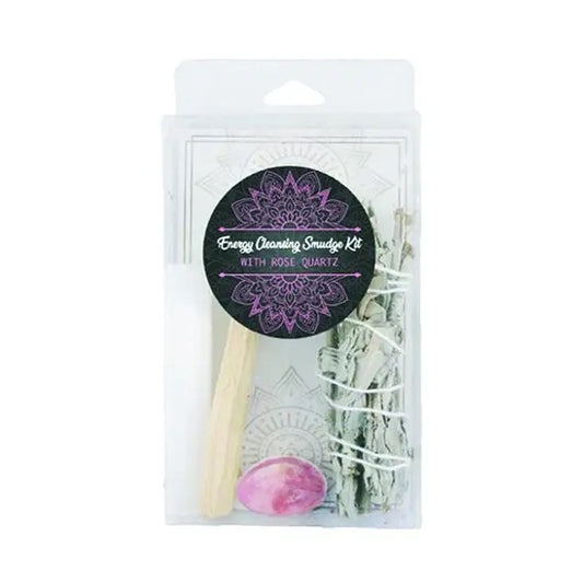 Smudge White Sage Selenite & Rose Quartz in a box on white background