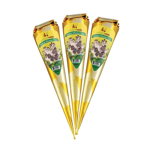 Three yellow cones with green labels featuring a hand design on a white background