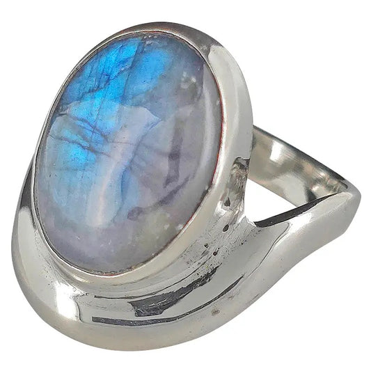 Ring Labradorite Oval Half Swoop